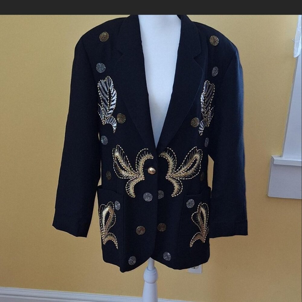 PRIVATA black beaded wool blazer size 10